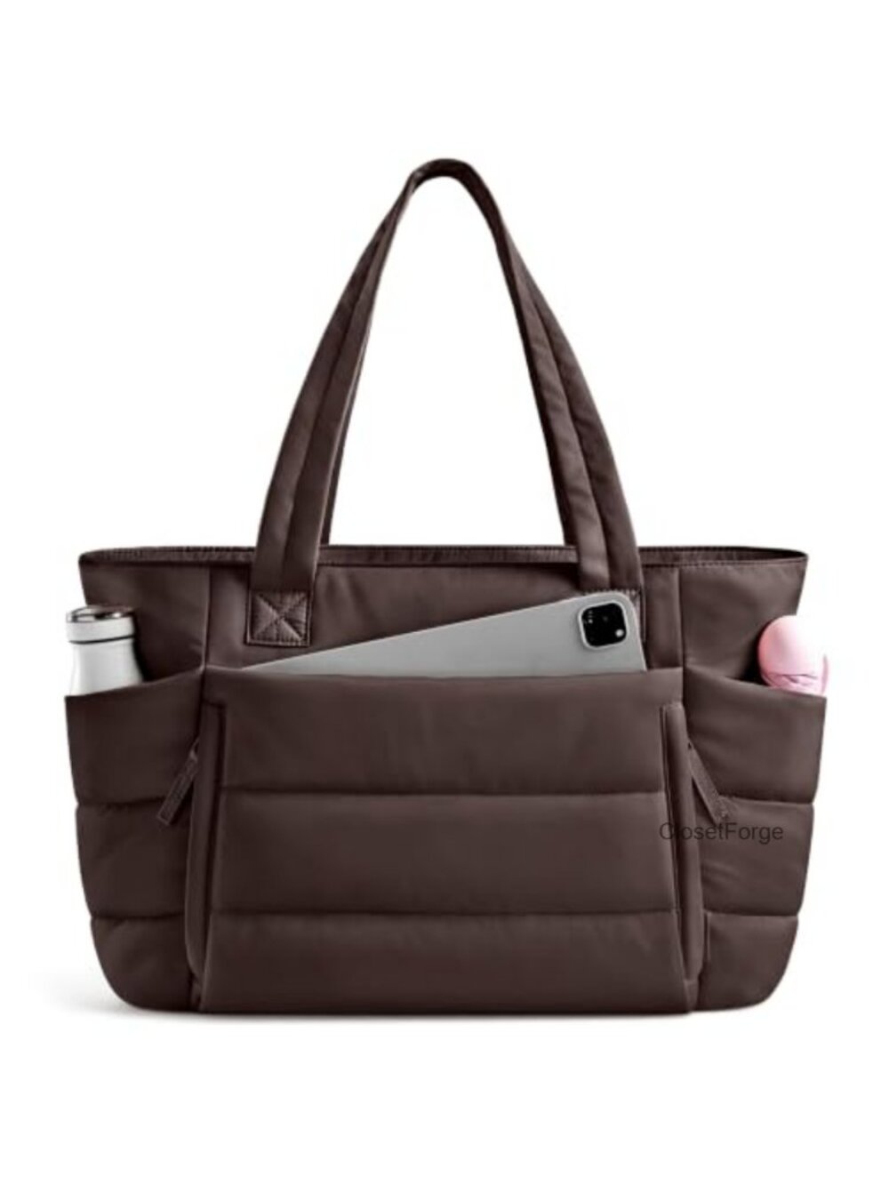 Quilted Puffer Tote Bag for Women with Zipper, Lightweight Work Bag with Pockets